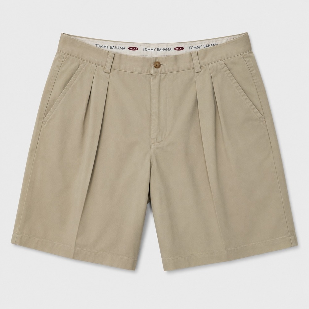 Tommy Bahama Relax Shorts Mens 33 Khaki 100% Silk Pleated Golf Casual